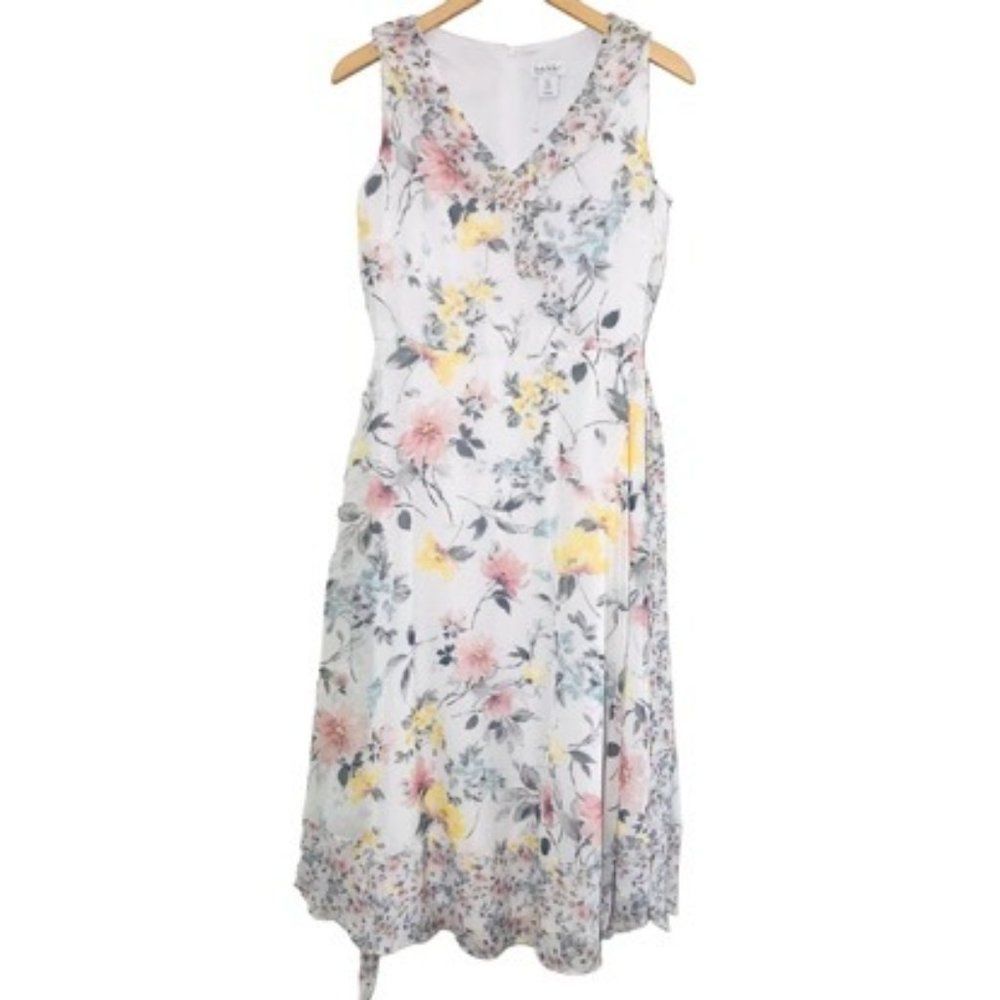 NICOLE MILLER Floral Cottagecore Contrast Trim  A-Line Midi Dress Size 6